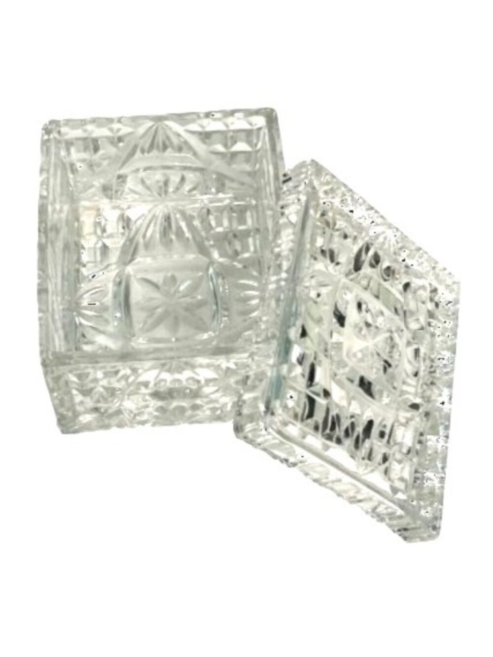 Vintage MCM Glass Trinket Box Lid Anchor Hocking 2.5 x 4.25 x 3.5" Prescut Clear